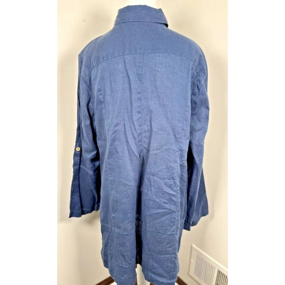 Soft Surroundings Island Breeze Linen Tunic Size L Relaxed Long Slv Pockets Blue - Picture 4 of 9